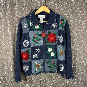 Tiara International Christmas Collection‎ Blue Full Zip Sweater